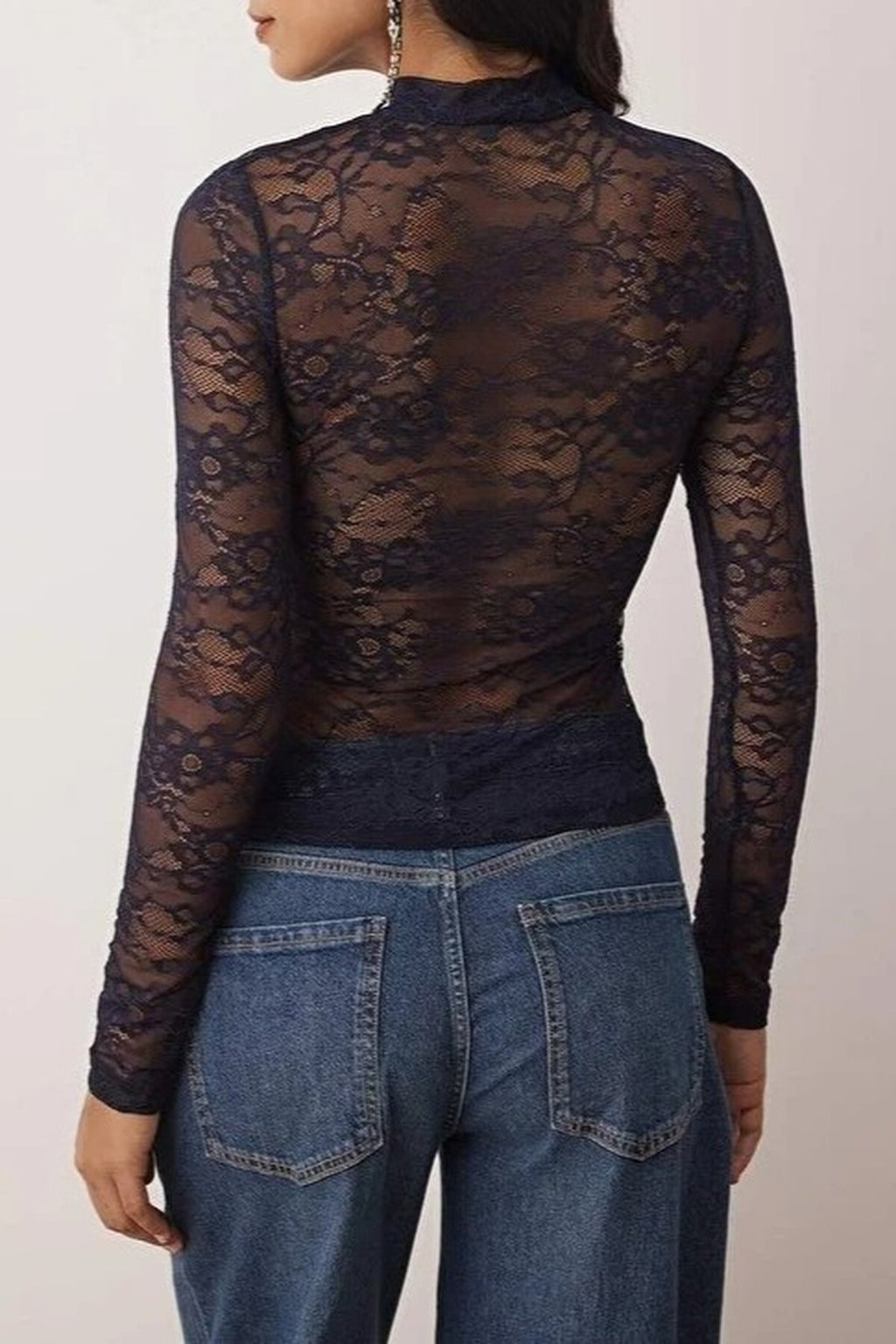 High Neck Lace Party Unlined Blouse