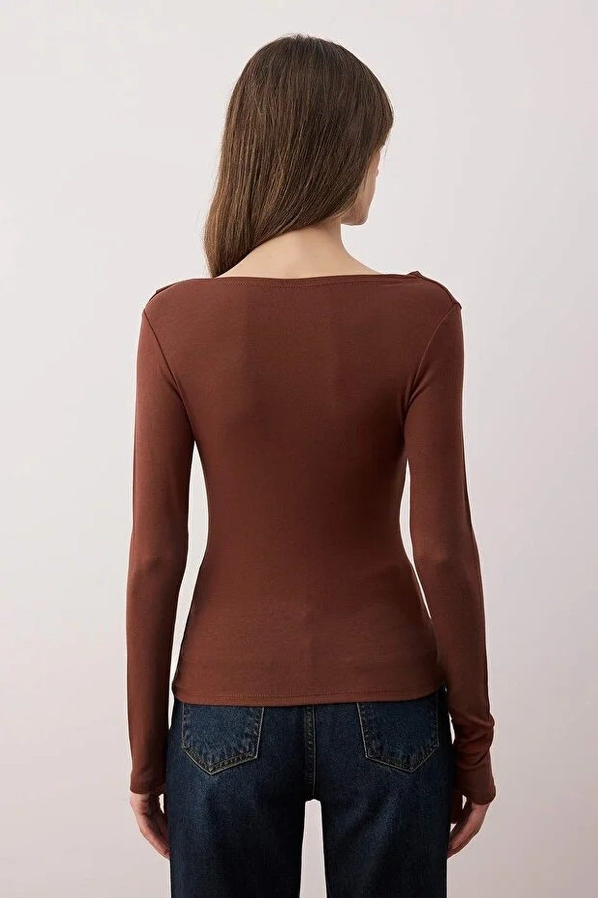 Asymmetrical Neckline Detail Flexible Knit Blouse