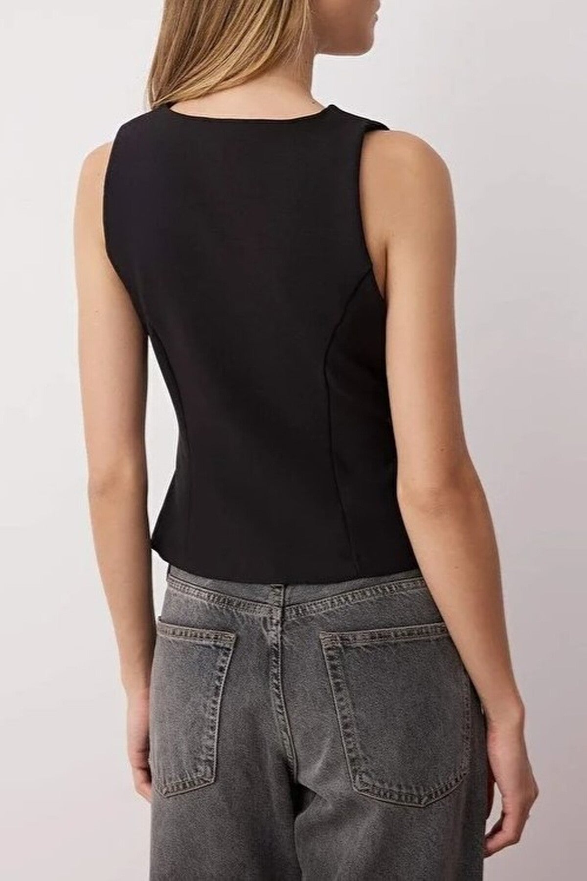 Sleeveless Woven Blouse with Belt Detail