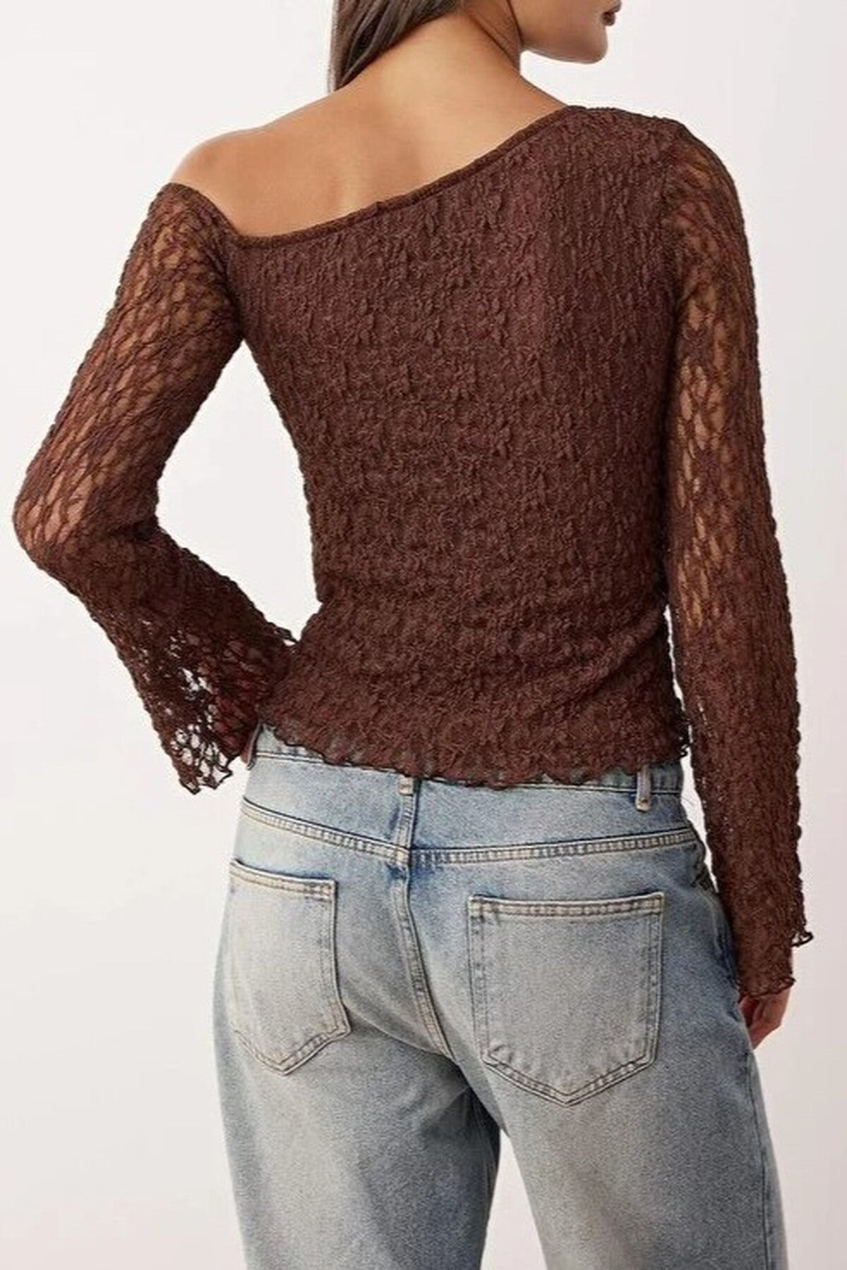 Asymmetrical Neck Fitted Knit Blouse