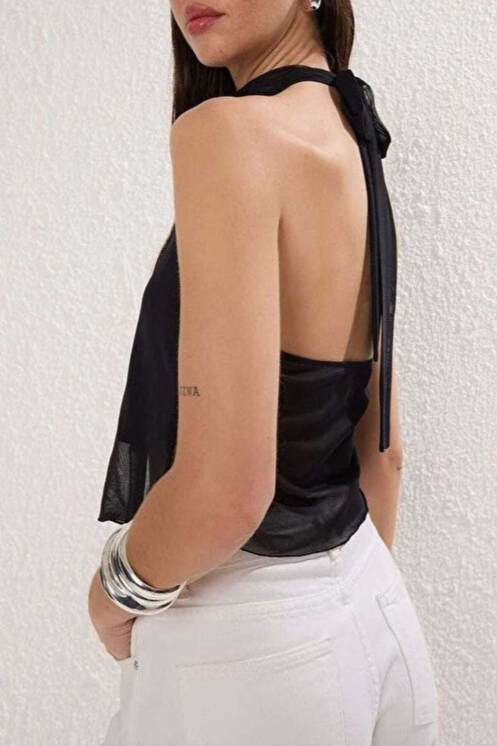 Tie-Up Knitted Tulle Party Blouse