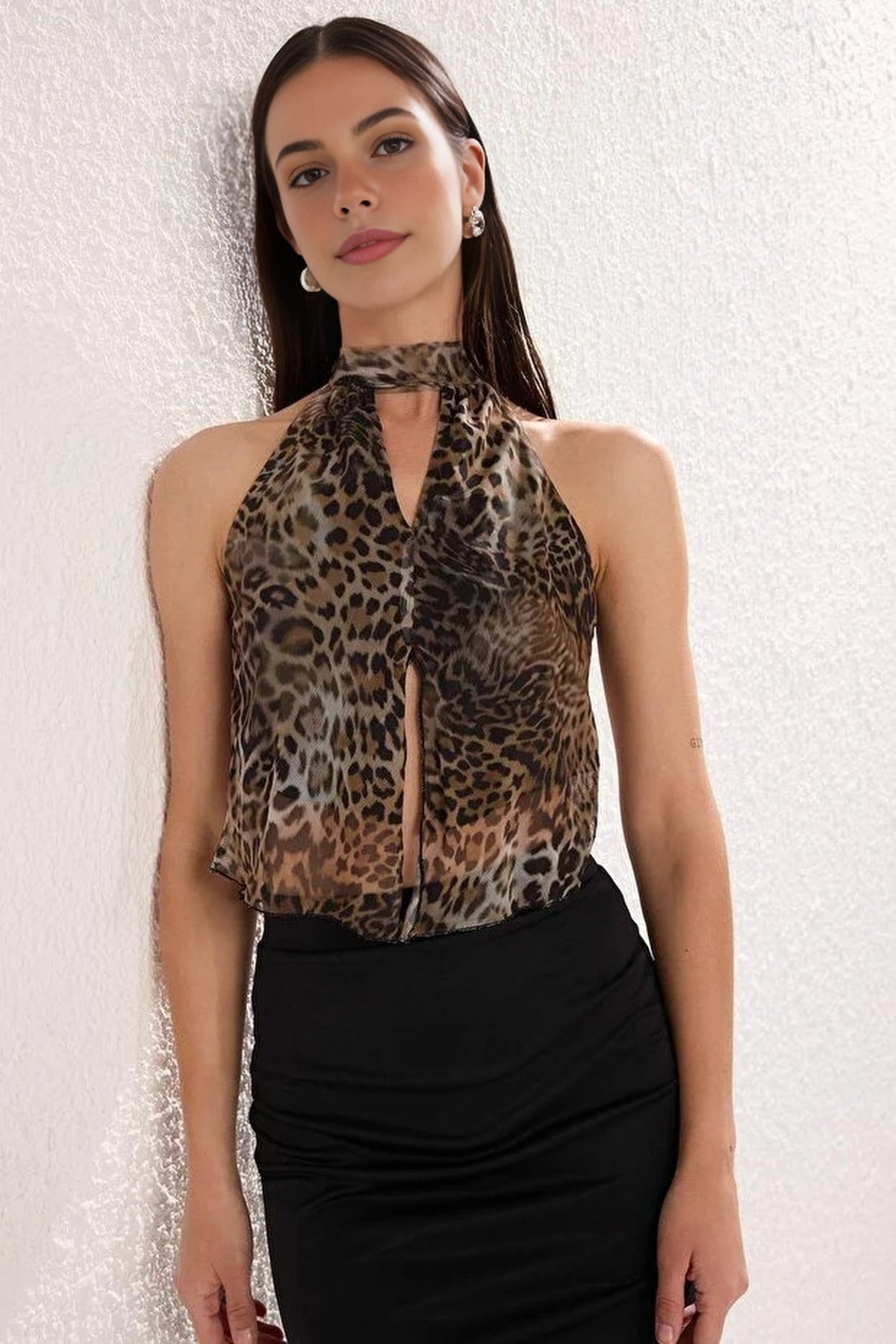 Tie-Up Knitted Tulle Party Blouse