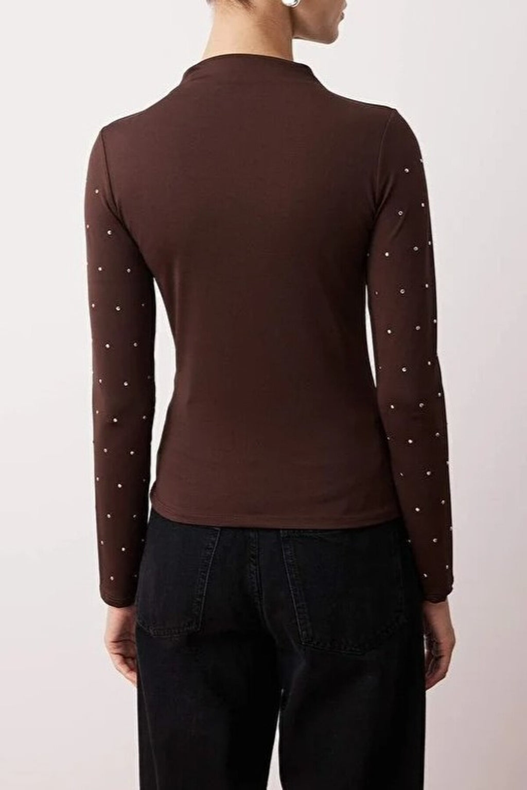 High-Neck Stretch Knit Blouse with Troc Accessory Detail