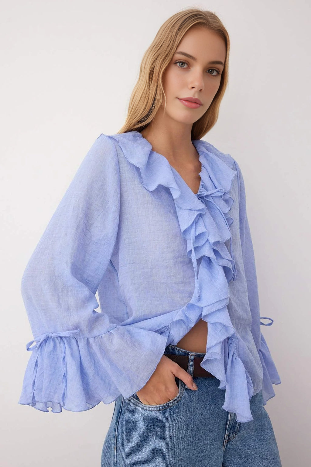 Ruffled Boho Long-Sleeve Woven Blouse