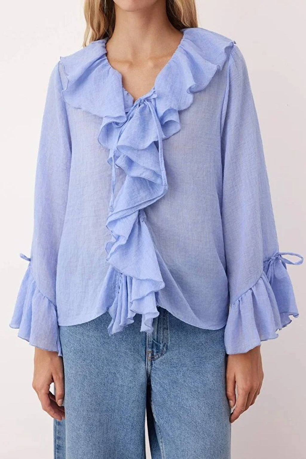 Ruffled Boho Long-Sleeve Woven Blouse