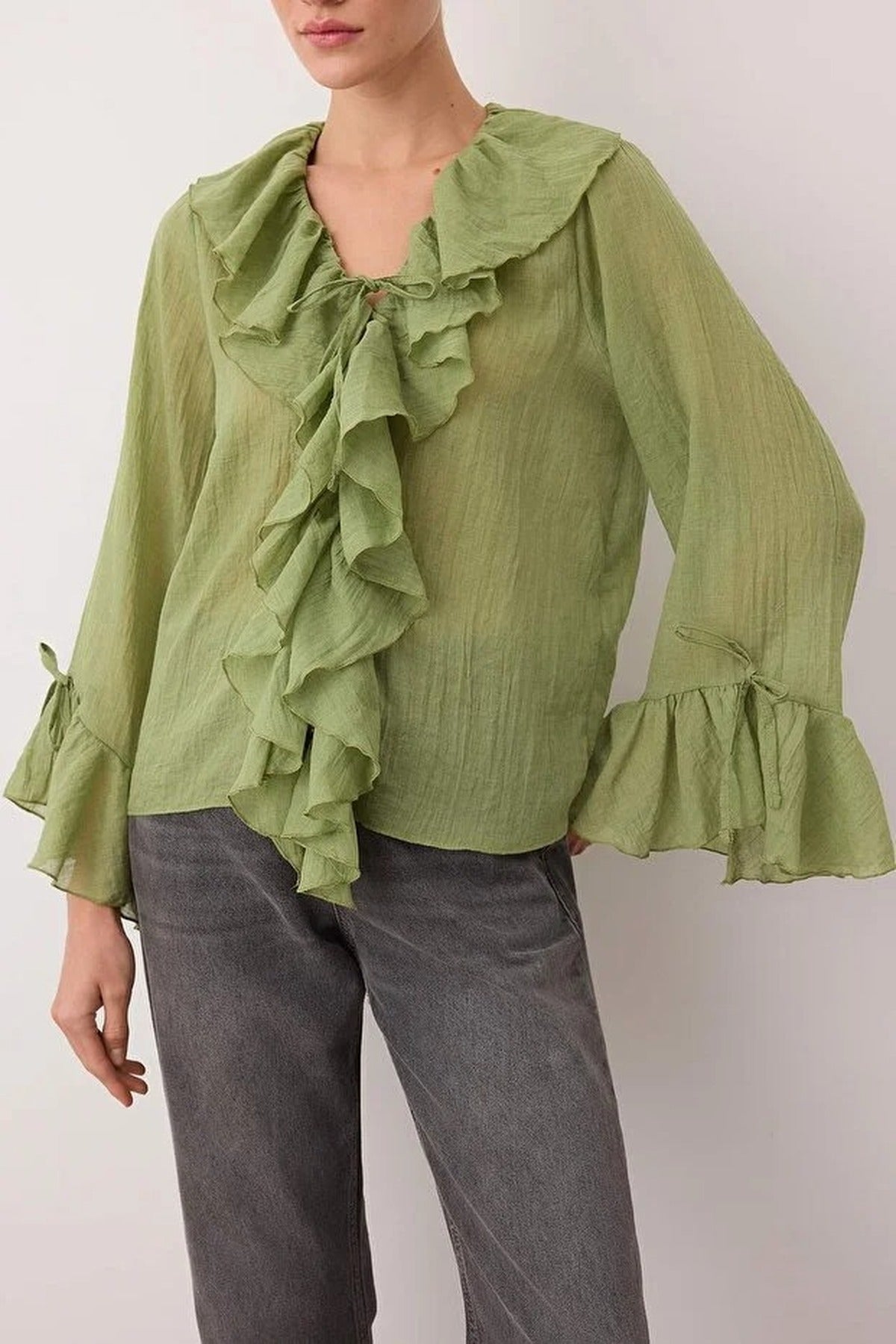 Ruffled Boho Long-Sleeve Woven Blouse