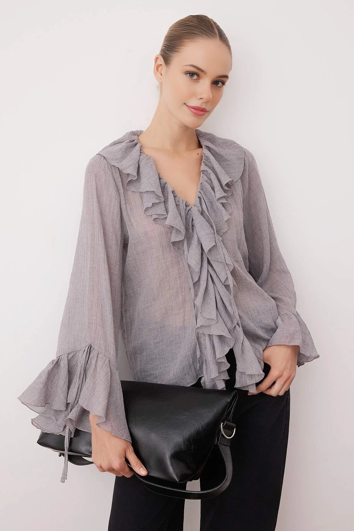 Ruffled Boho Long-Sleeve Woven Blouse