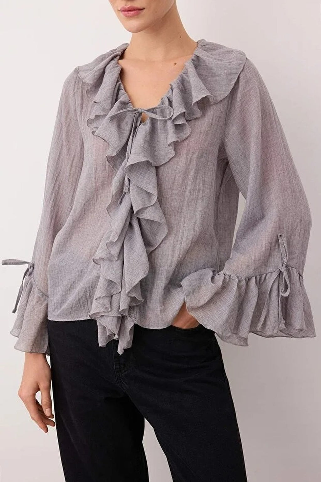 Ruffled Boho Long-Sleeve Woven Blouse