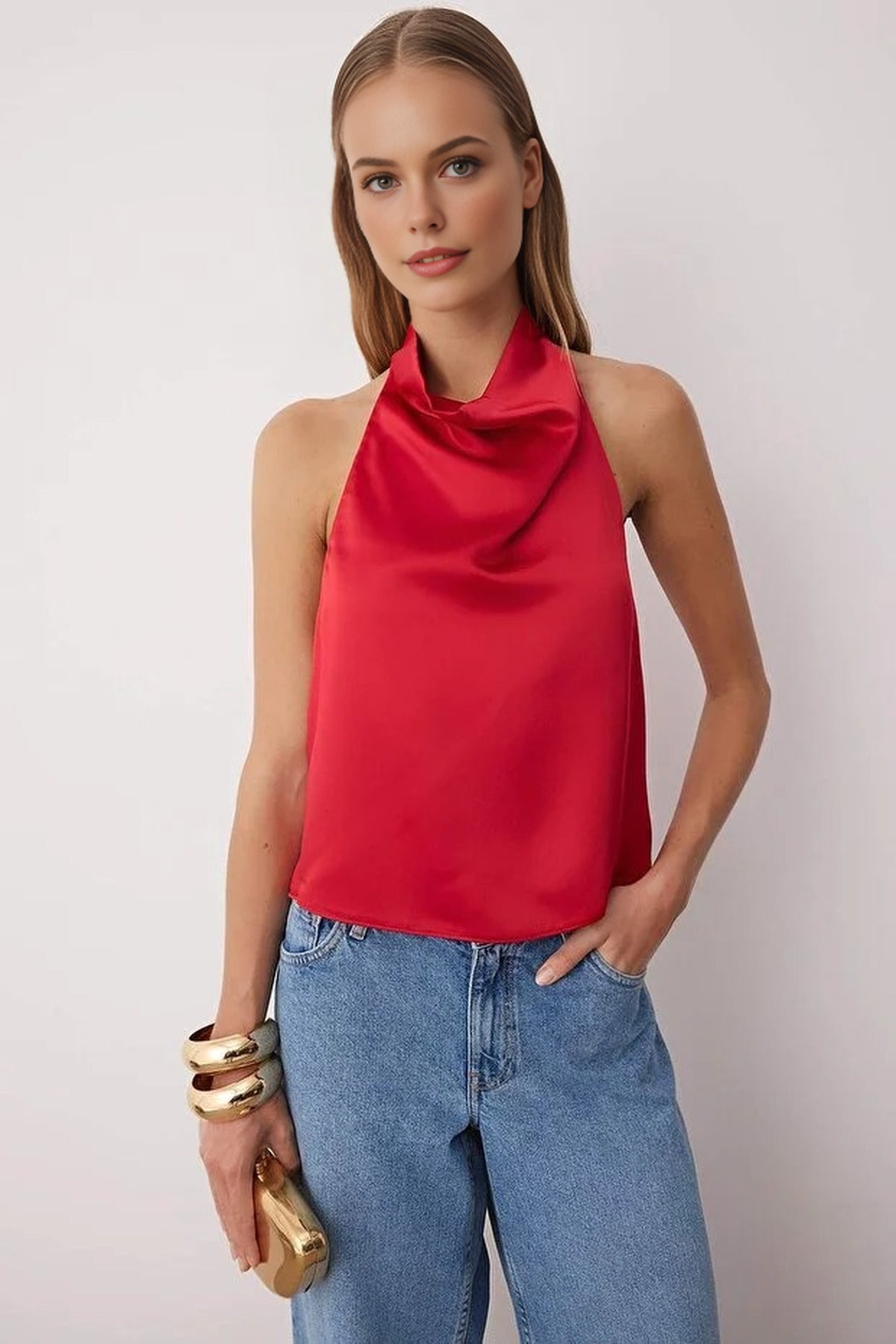 Satin V-Neck Party Blouse