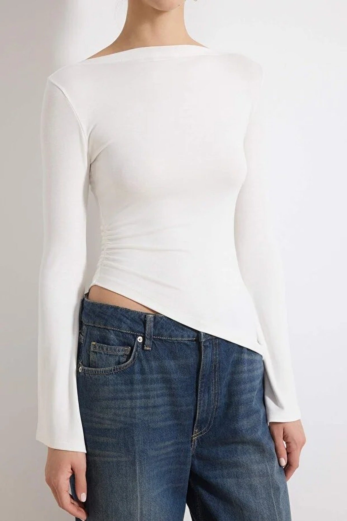 Boat Neck Long Sleeved Soft Knit Blouse