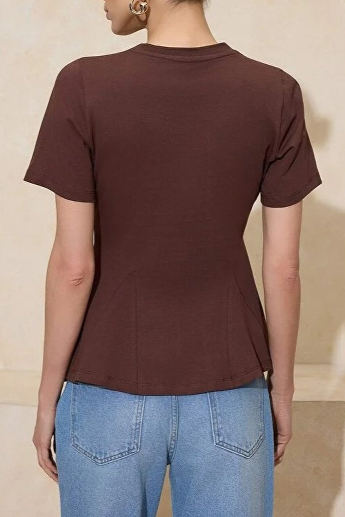 Peplum Short-Sleeved 100% Cotton Knitted Blouse