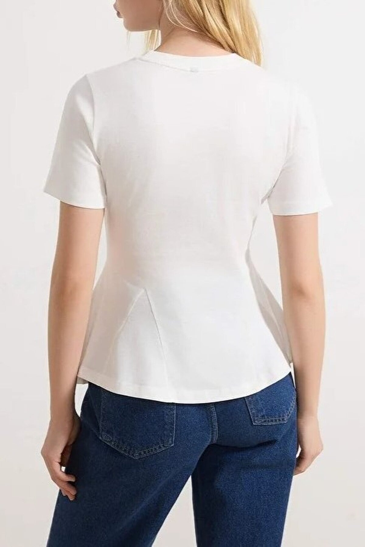 Peplum Short-Sleeved 100% Cotton Knitted Blouse