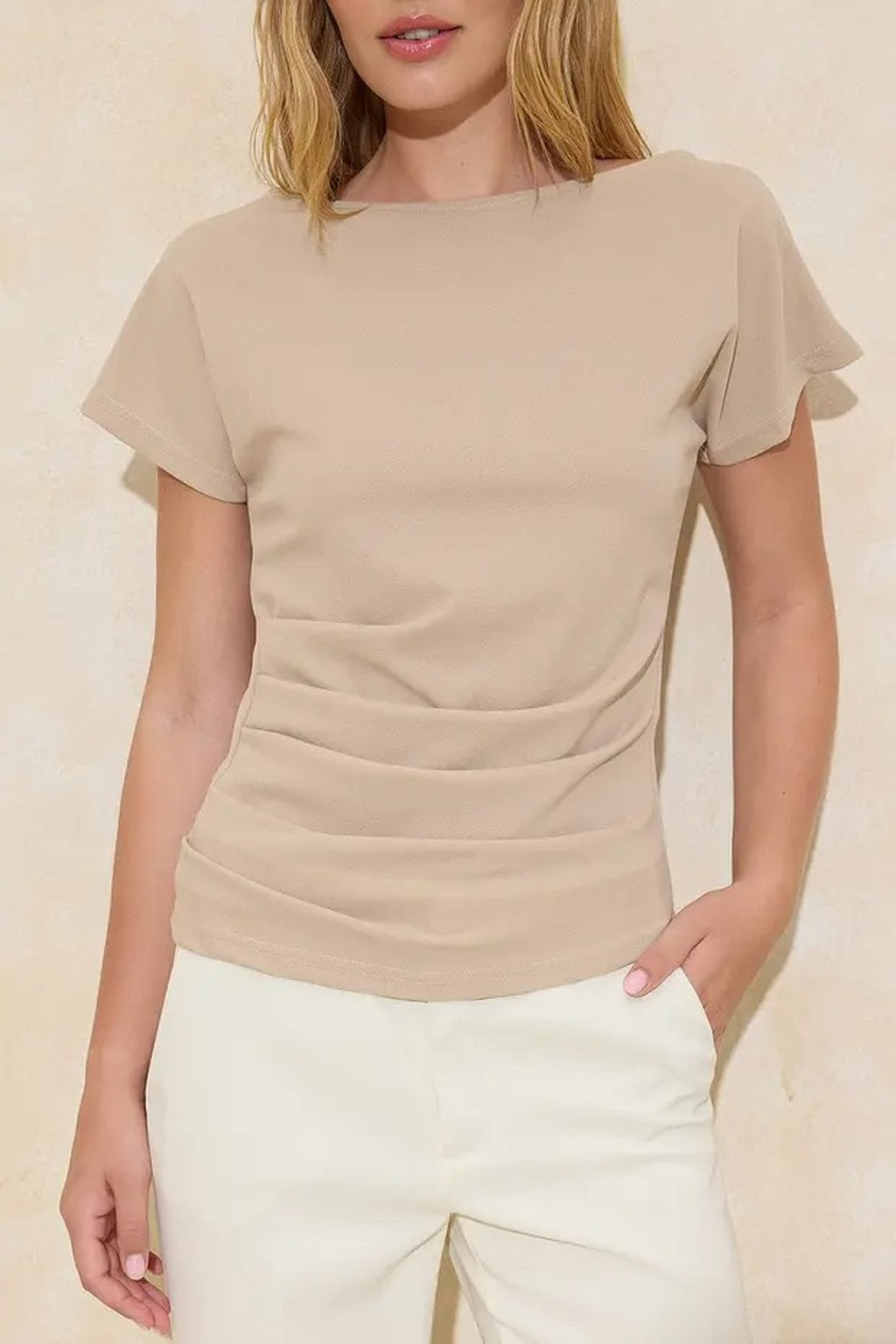 Boat Neck Scuba Crepe Knit Blouse
