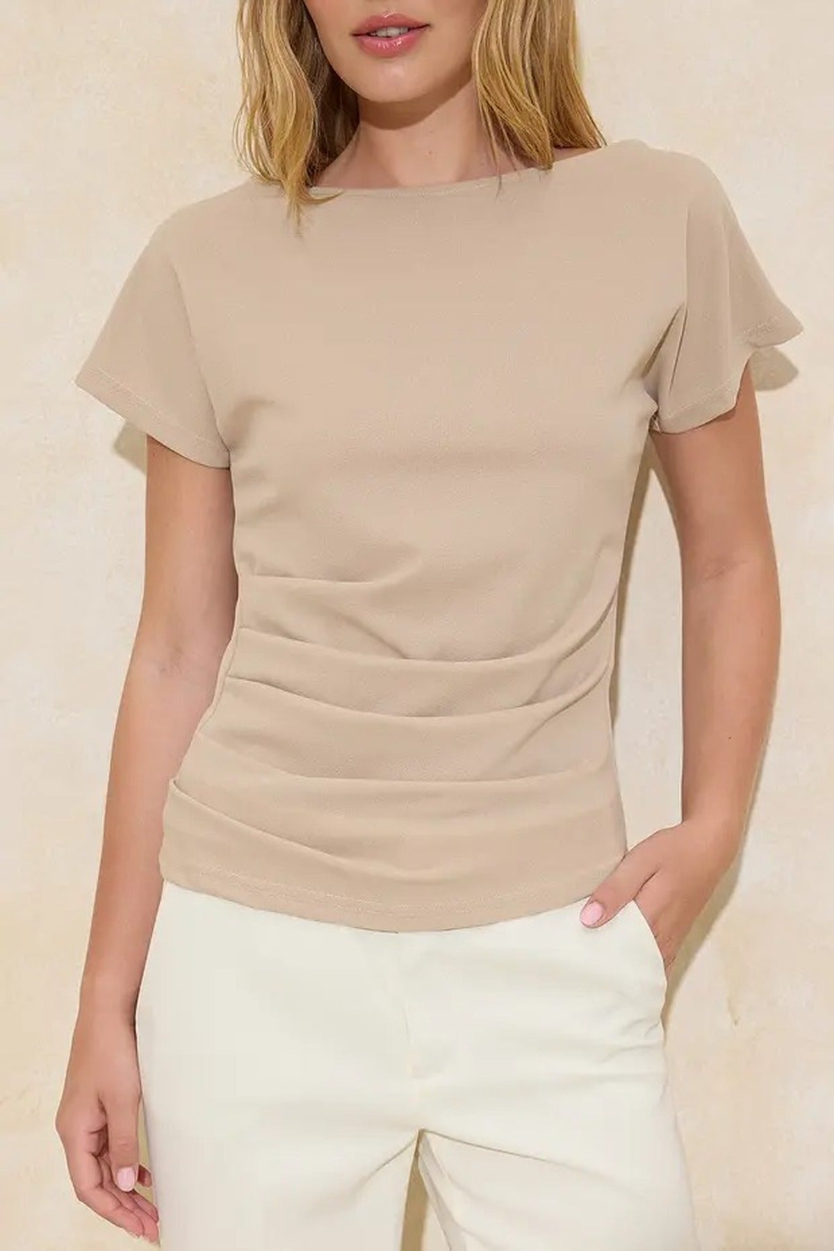Boat Neck Scuba Crepe Knit Blouse