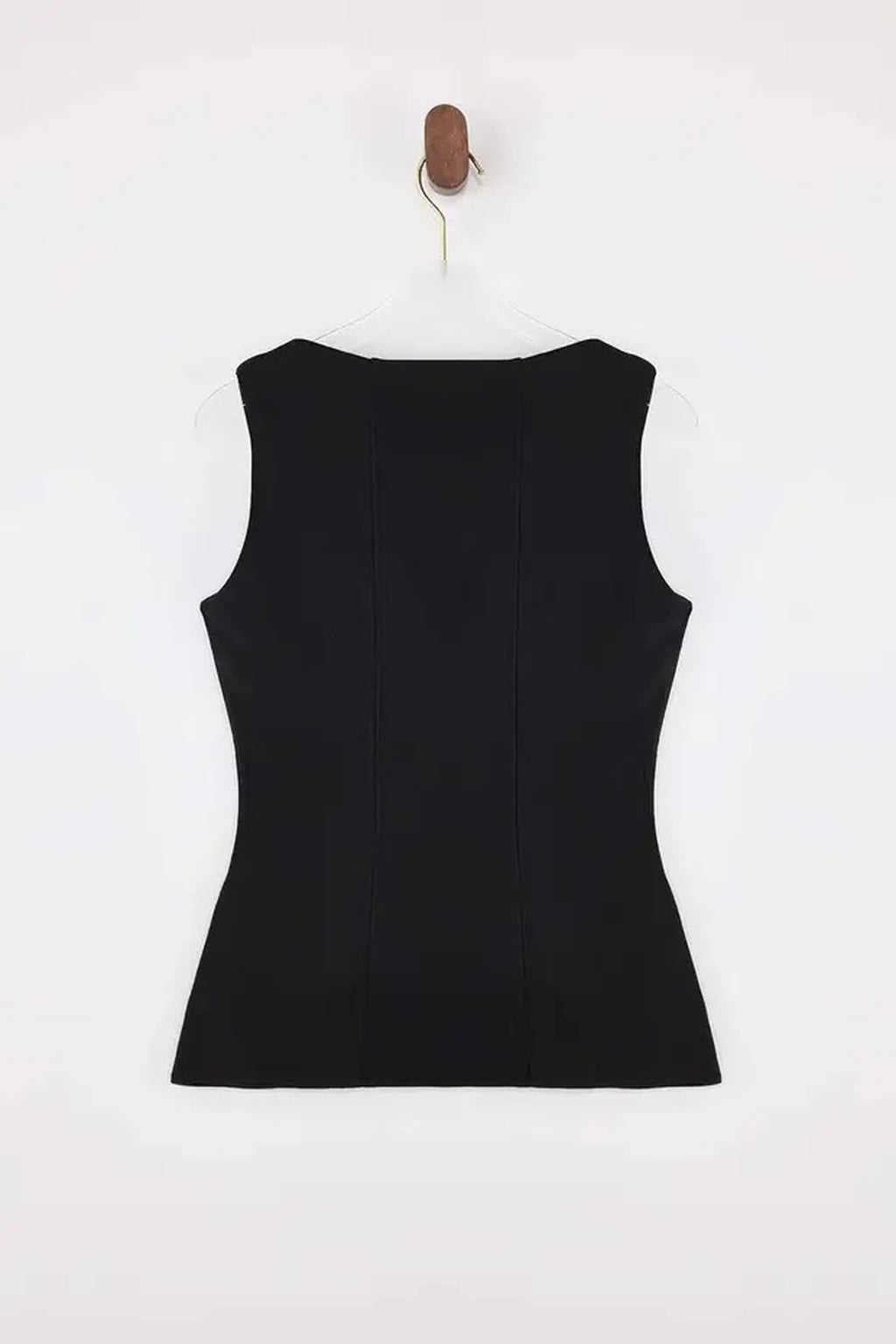 Square Neck Zip-Up Sleeveless Scuba Crepe Knit Blouse