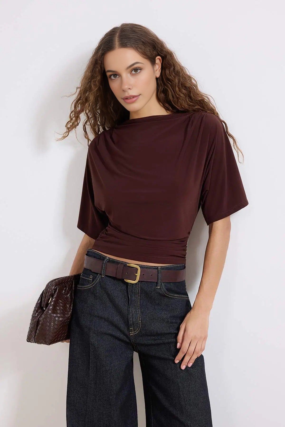 Boat Neck Batwing Sleeve Stretchy Knit Blouse