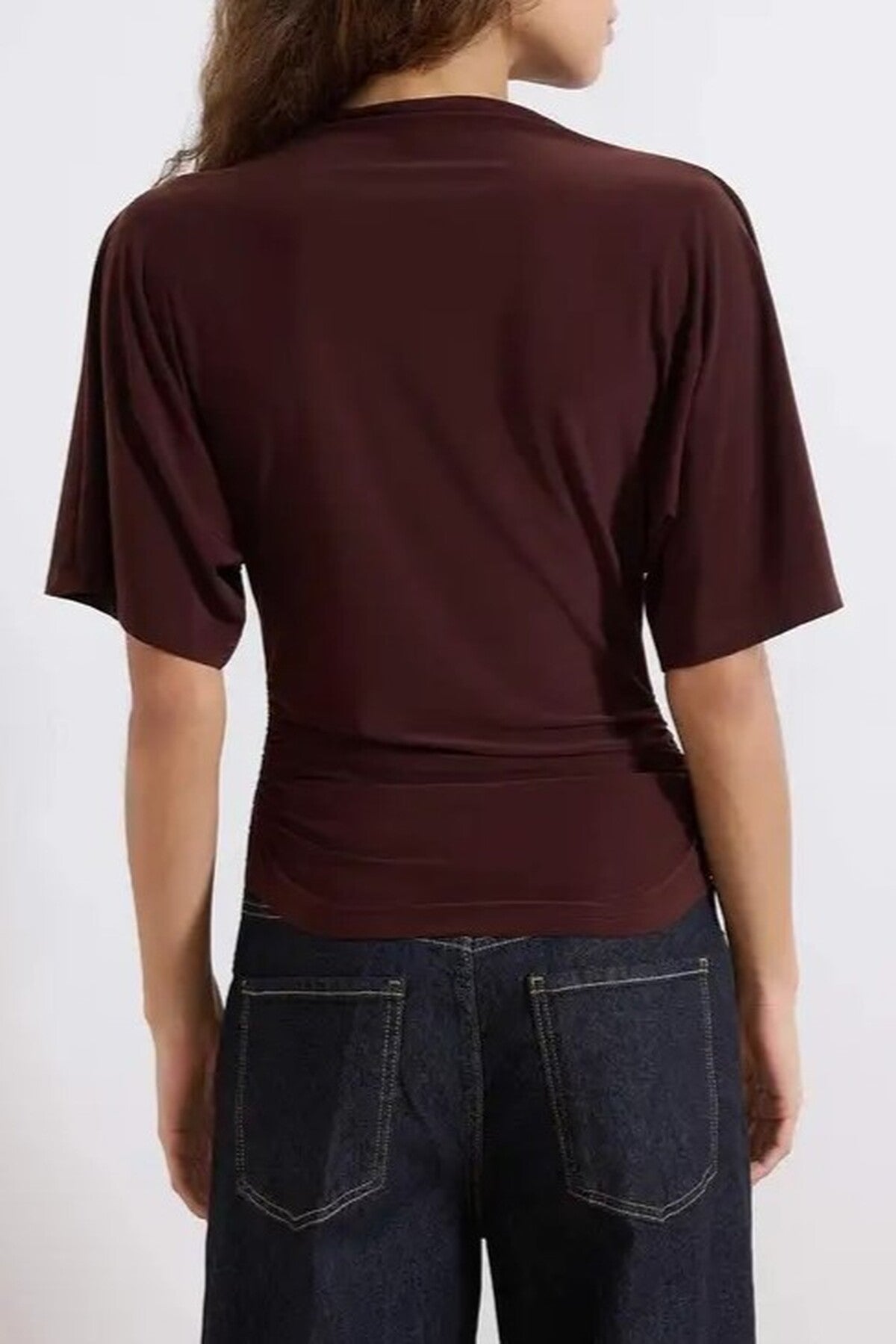 Boat Neck Batwing Sleeve Stretchy Knit Blouse