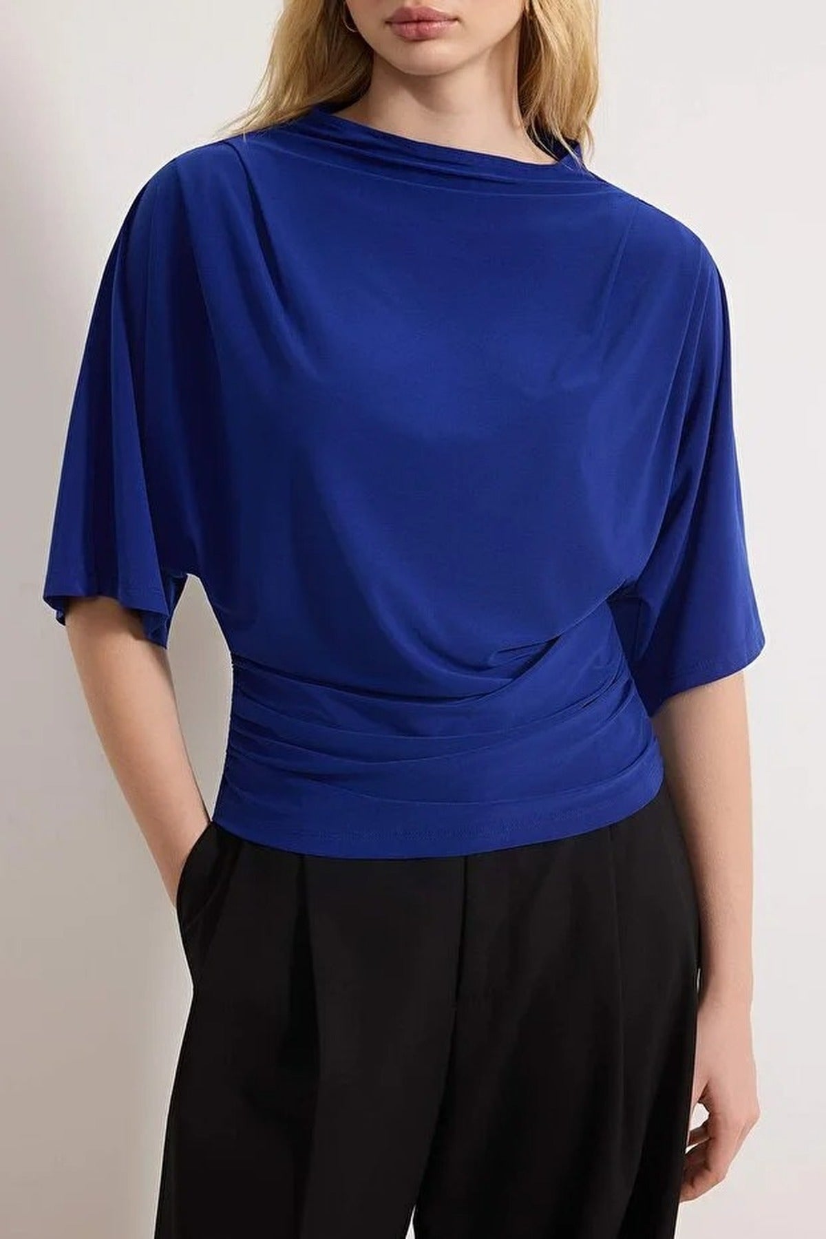 Boat Neck Batwing Sleeve Stretchy Knit Blouse