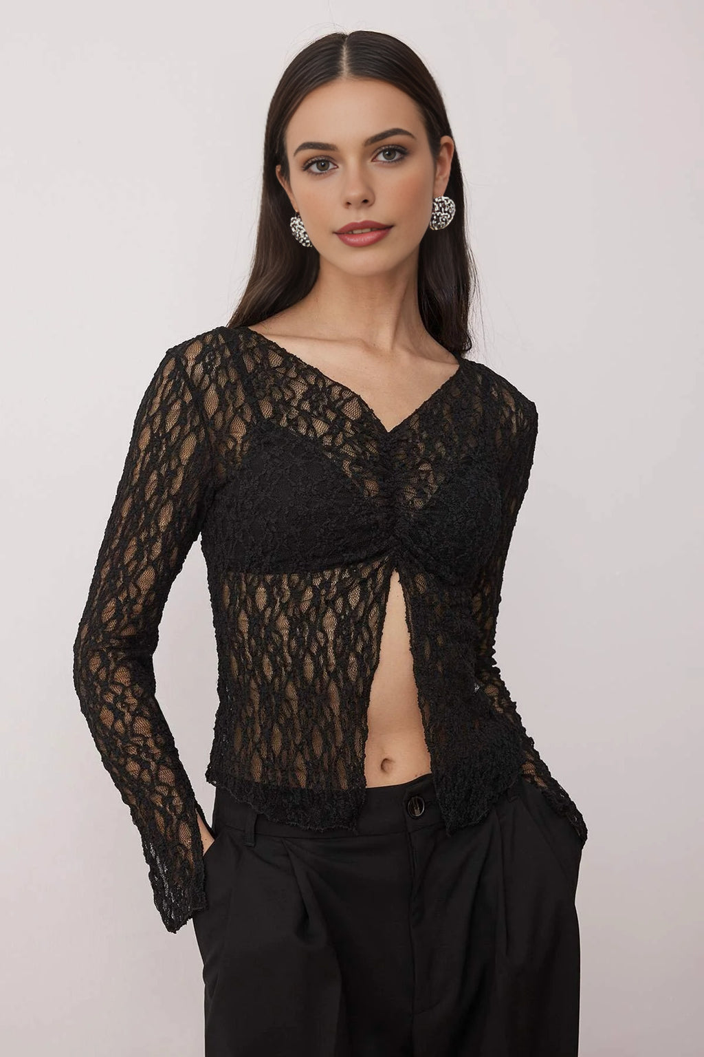 Unlined V-Neck Lace Party Blouse
