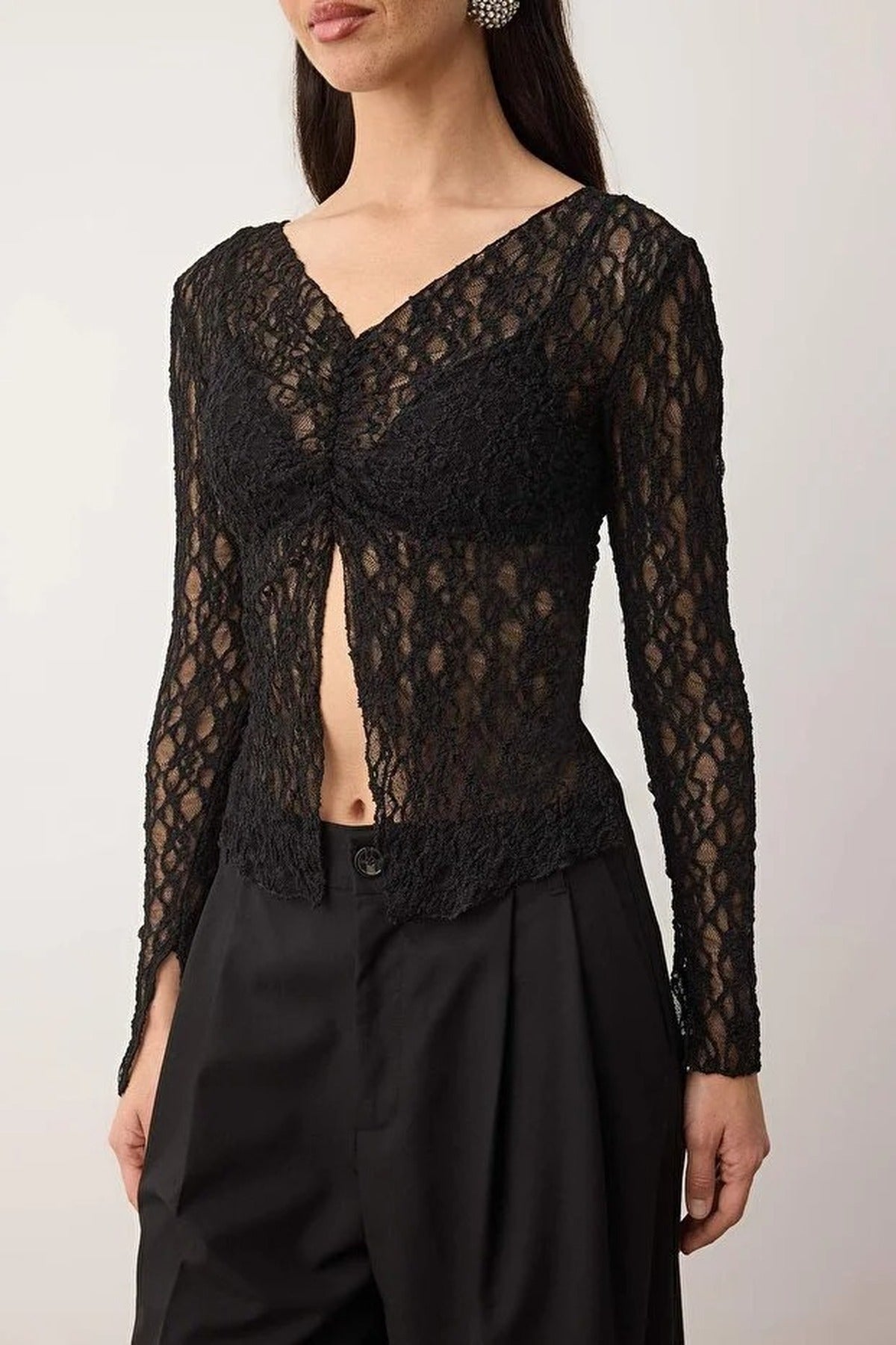 Unlined V-Neck Lace Party Blouse