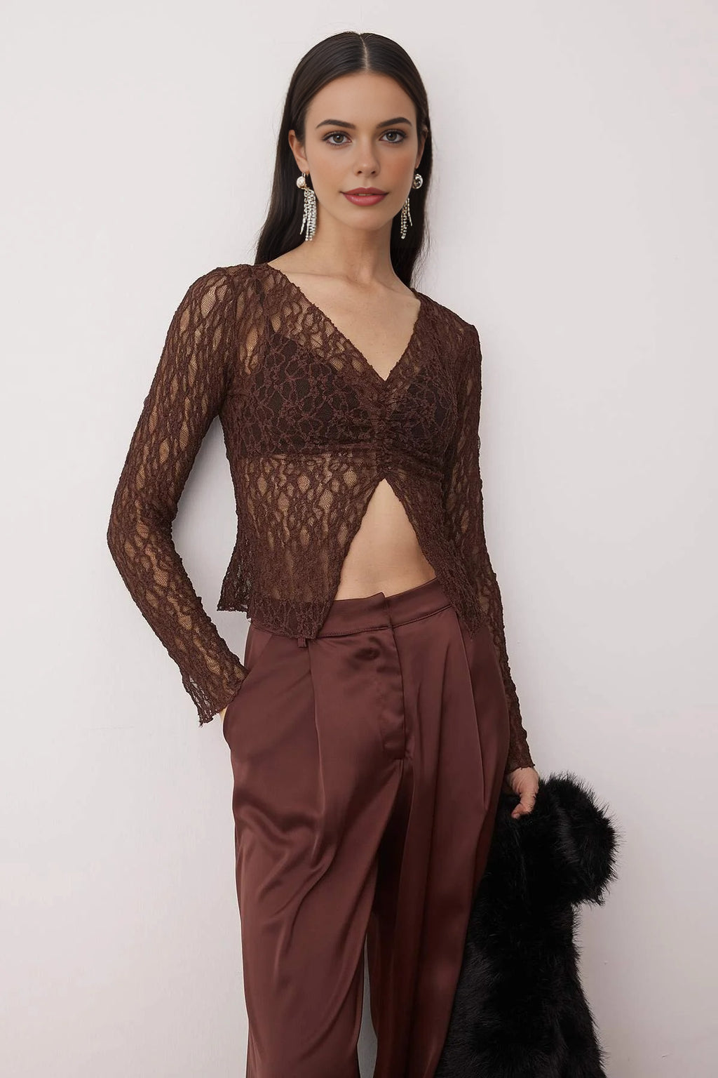 Unlined V-Neck Lace Party Blouse