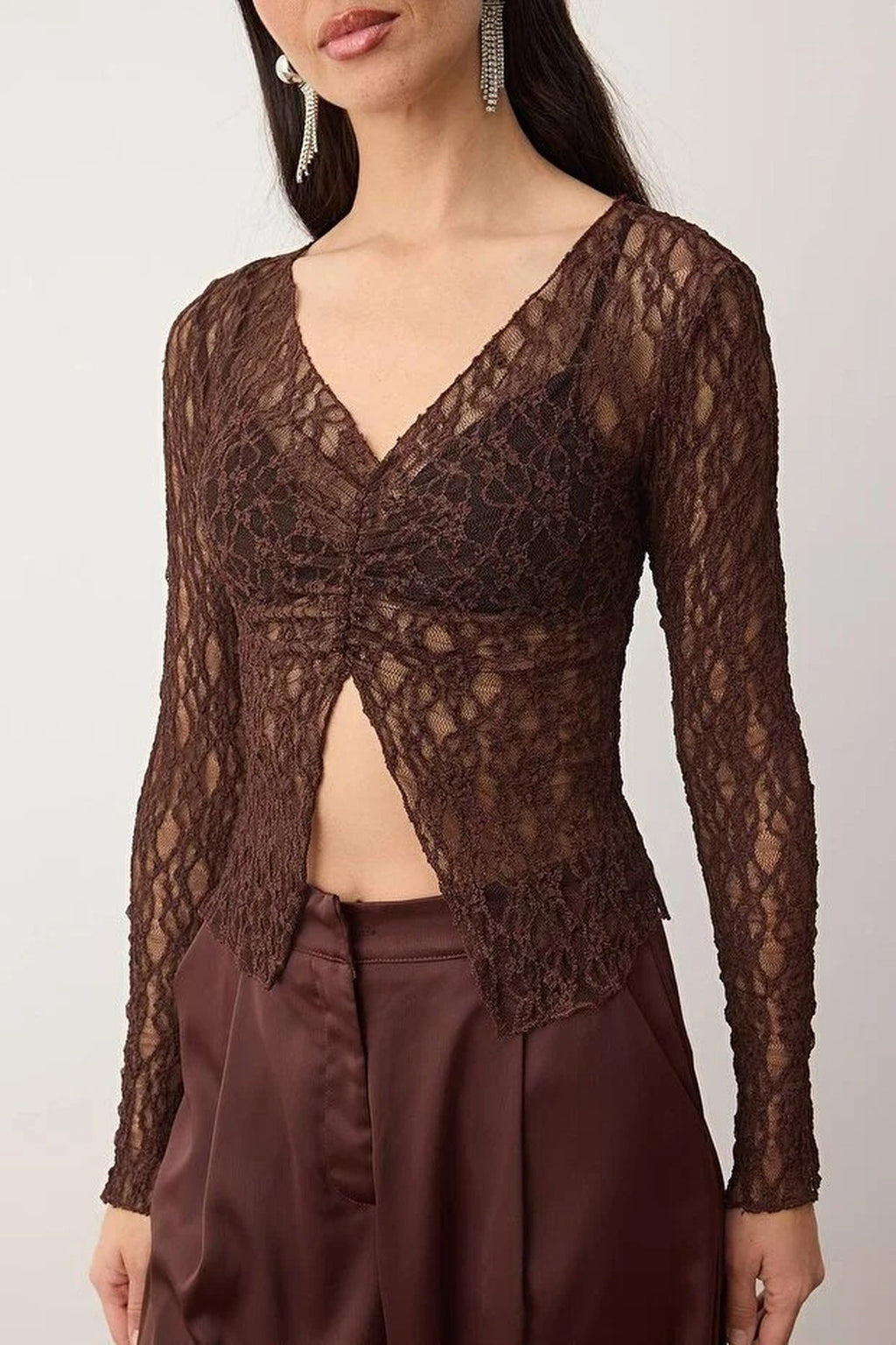 Unlined V-Neck Lace Party Blouse