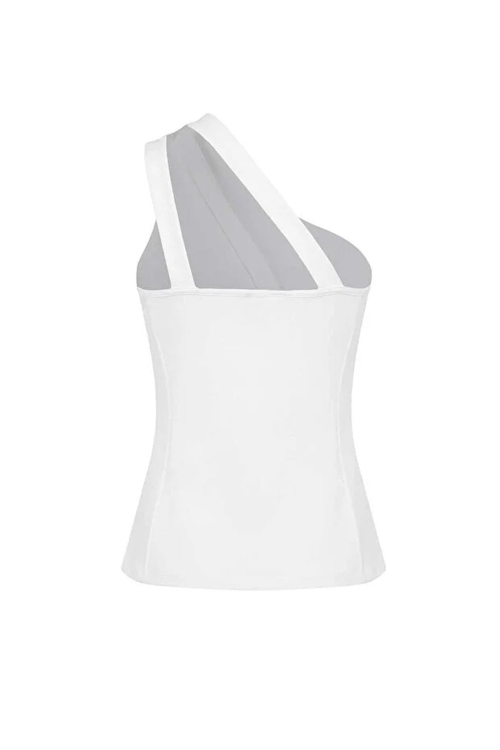 Asymmetrical Collar Sleeveless Buttoned Scuba Crepe Knit Blouse