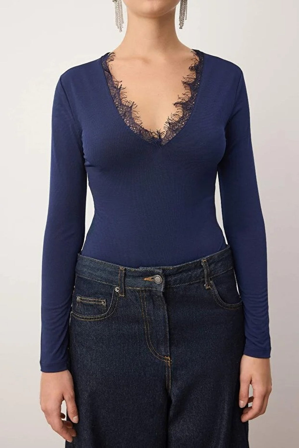V-Neck Lace Detailed Bodysuit