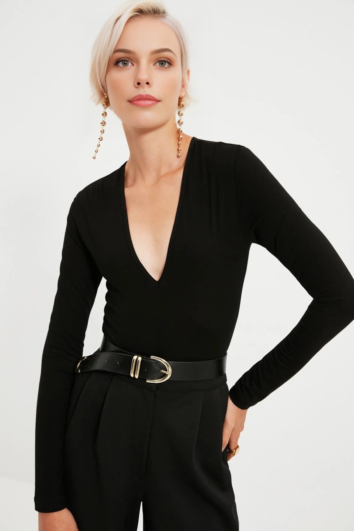 Deep V-Neck Knit Bodysuit