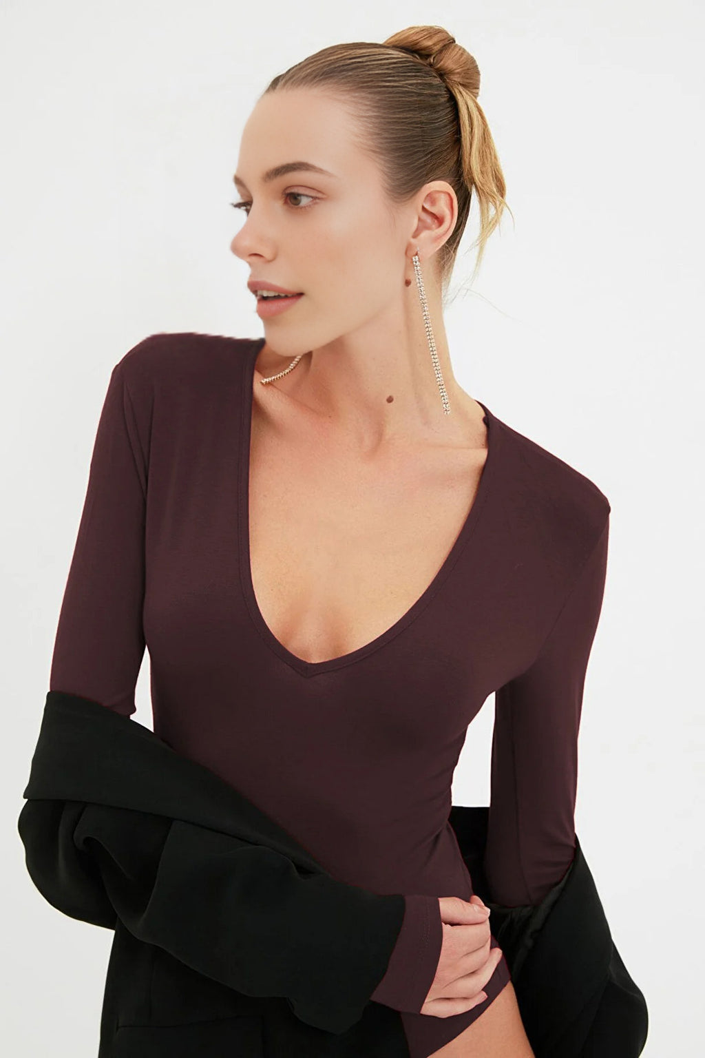 Deep V-Neck Knit Bodysuit