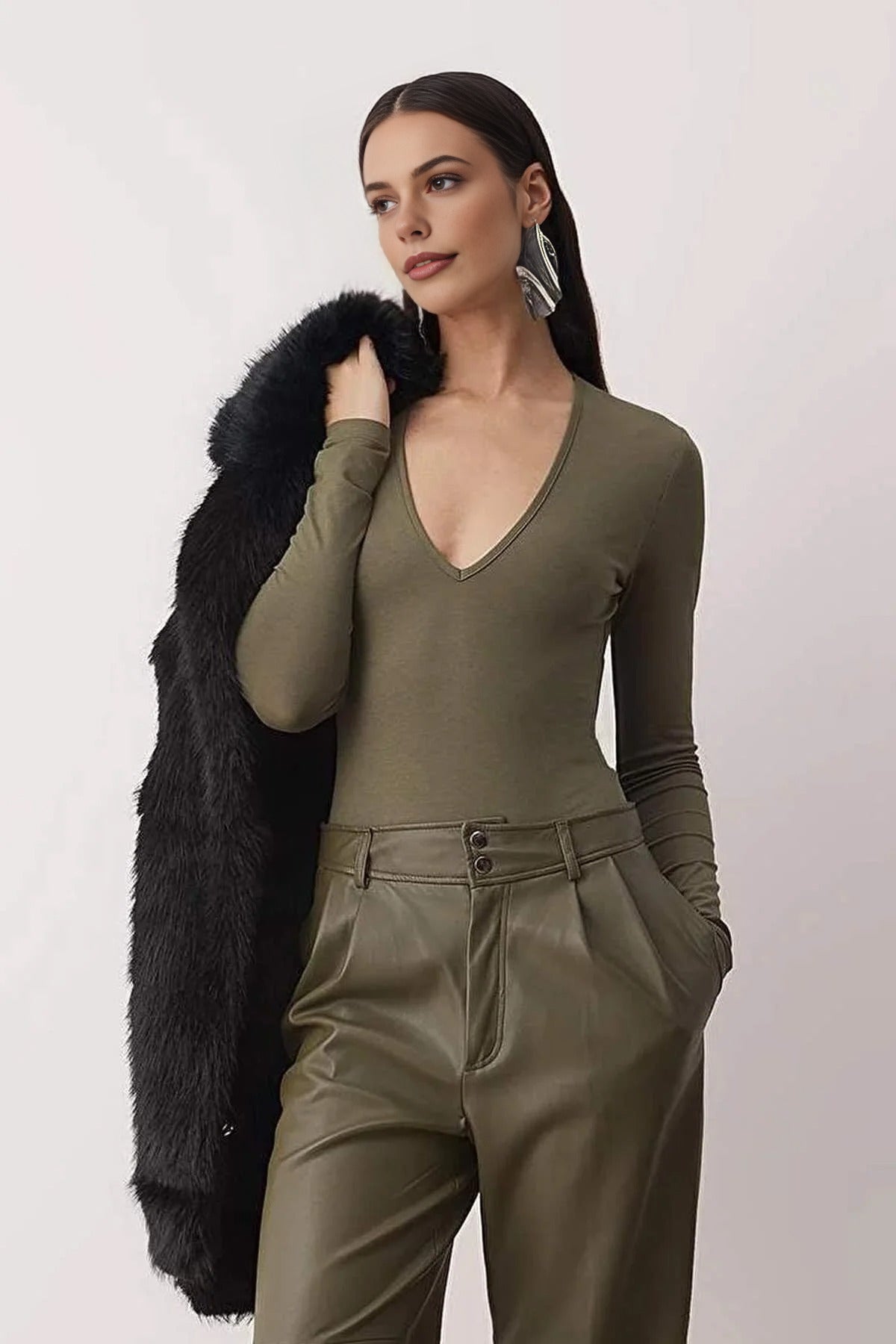 Deep V-Neck Knit Bodysuit