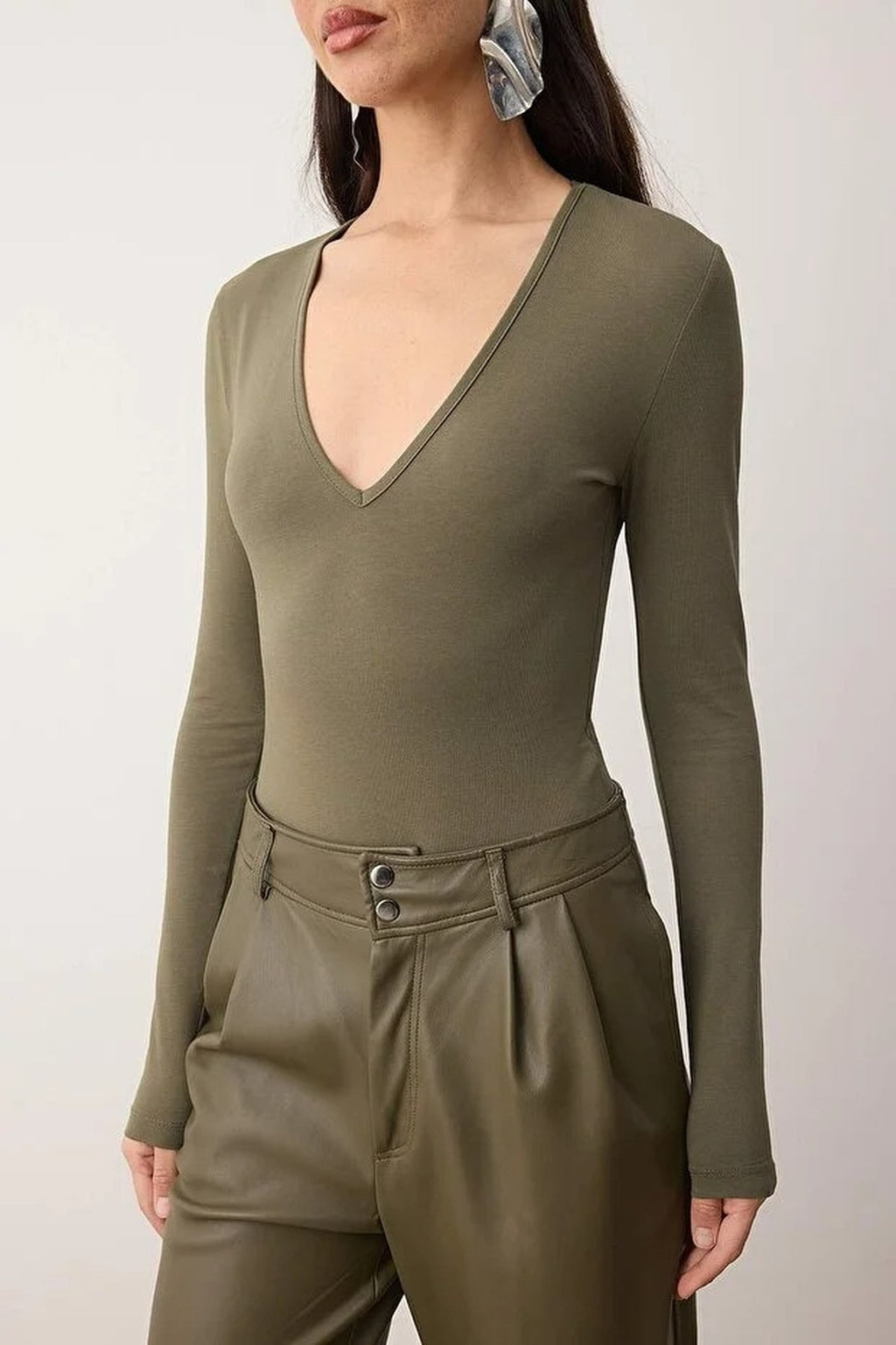 Deep V-Neck Knit Bodysuit