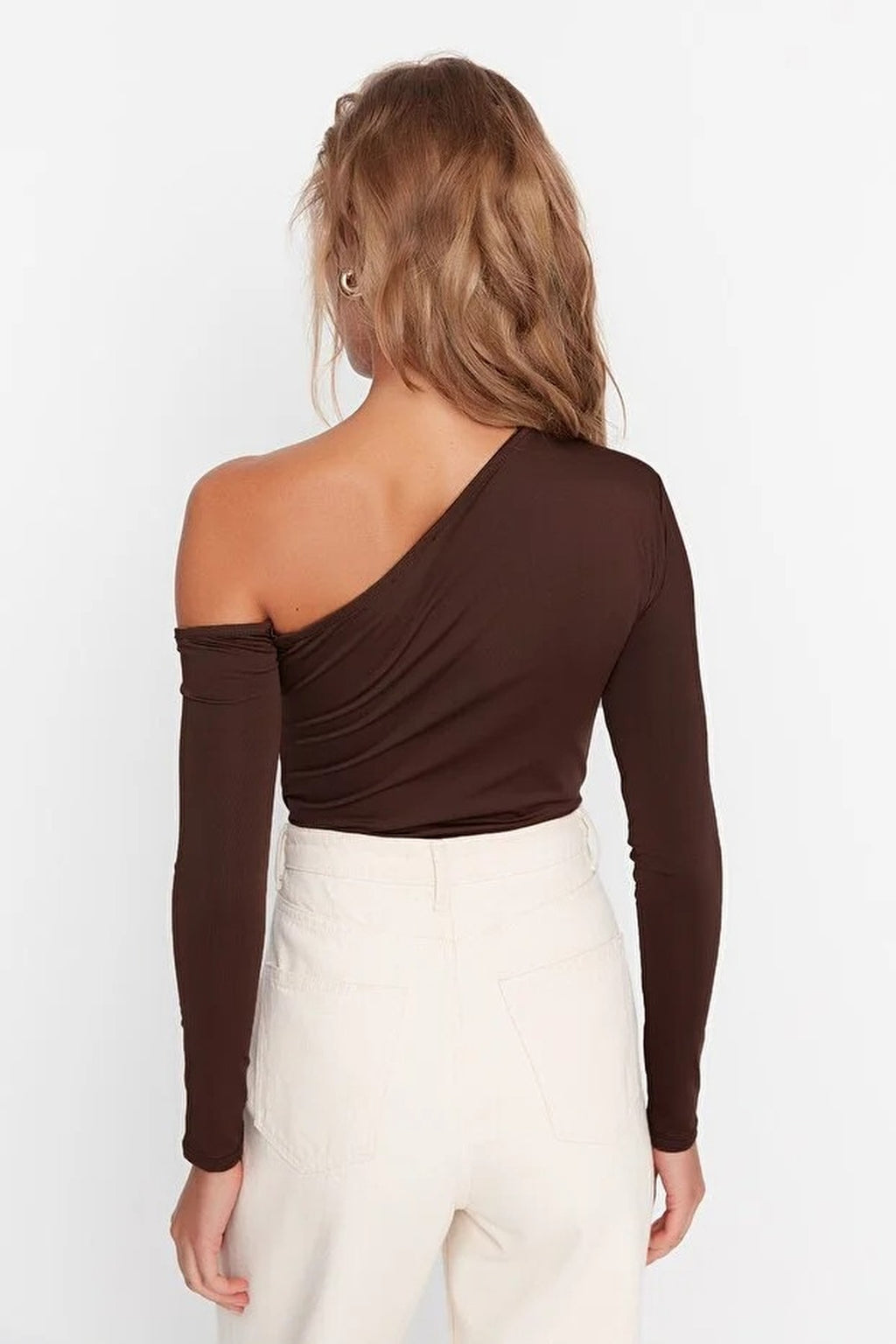 Asymmetrical Collar Long Sleeve Knit Bodysuit