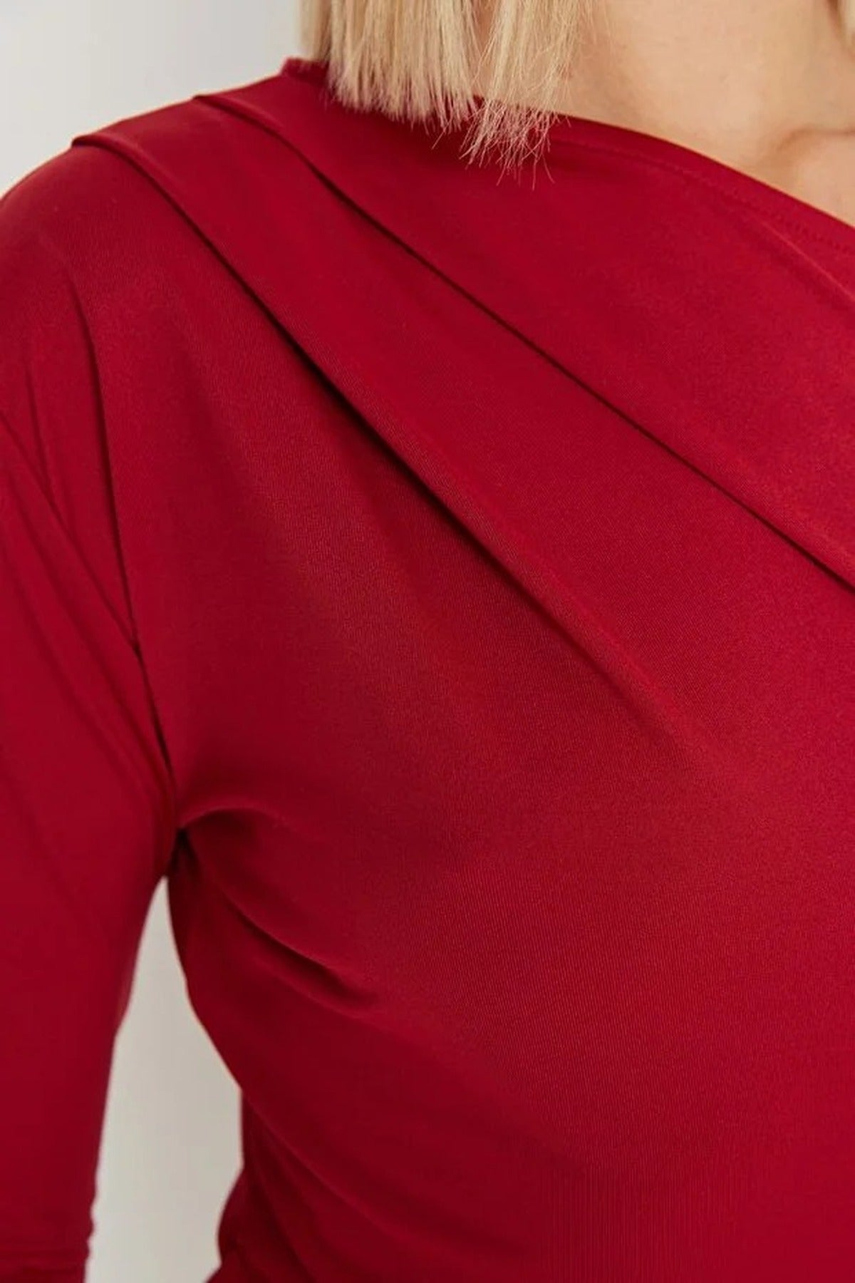 Asymmetrical Collar Long Sleeve Knit Bodysuit