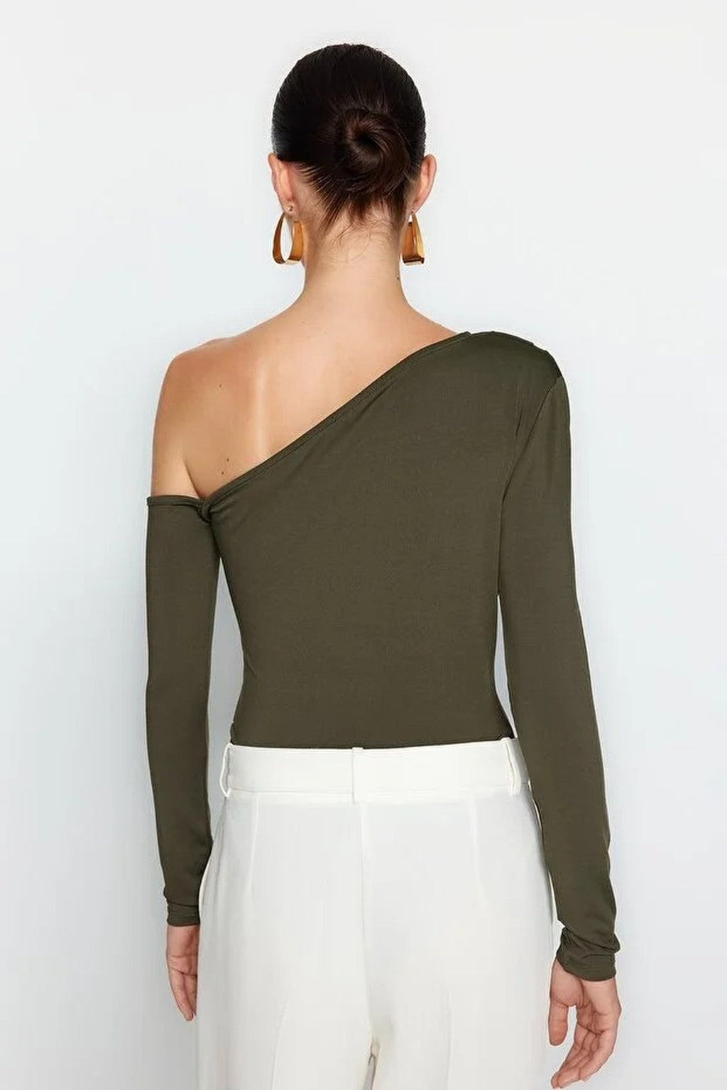 Asymmetrical Collar Long Sleeve Knit Bodysuit