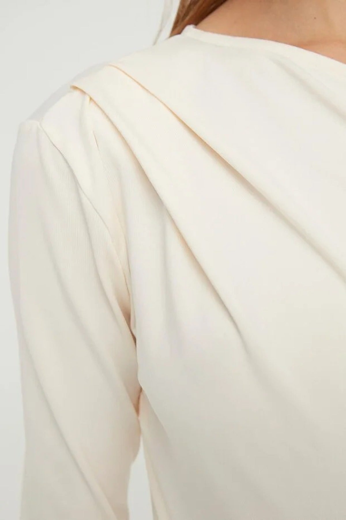 Asymmetrical Collar Long Sleeve Knit Bodysuit