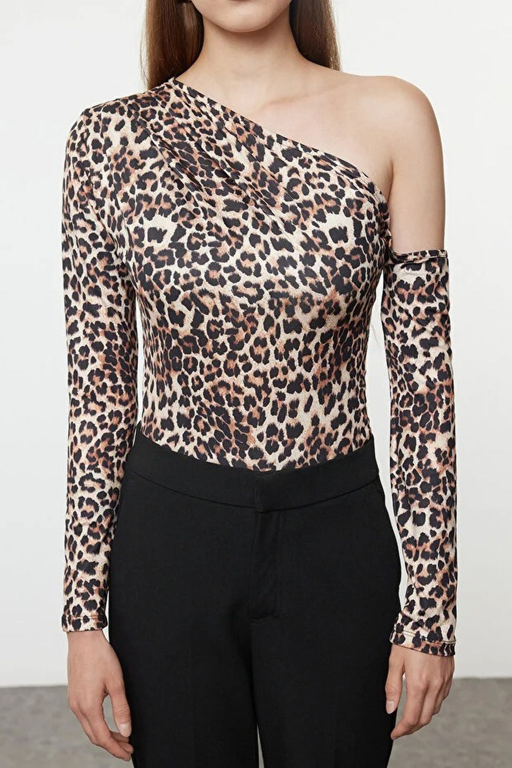 Asymmetrical Collar Long Sleeve Knit Bodysuit