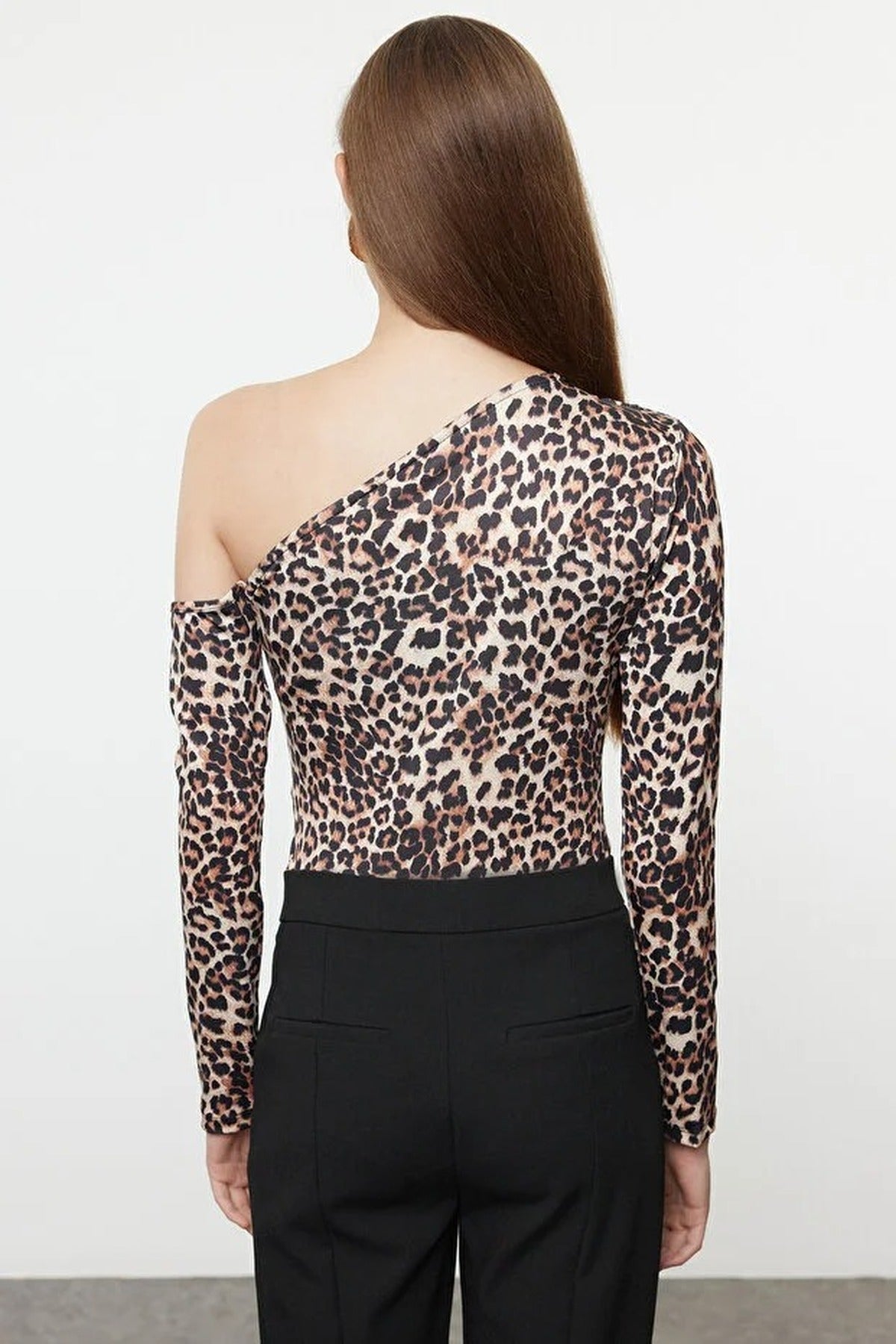 Asymmetrical Collar Long Sleeve Knit Bodysuit