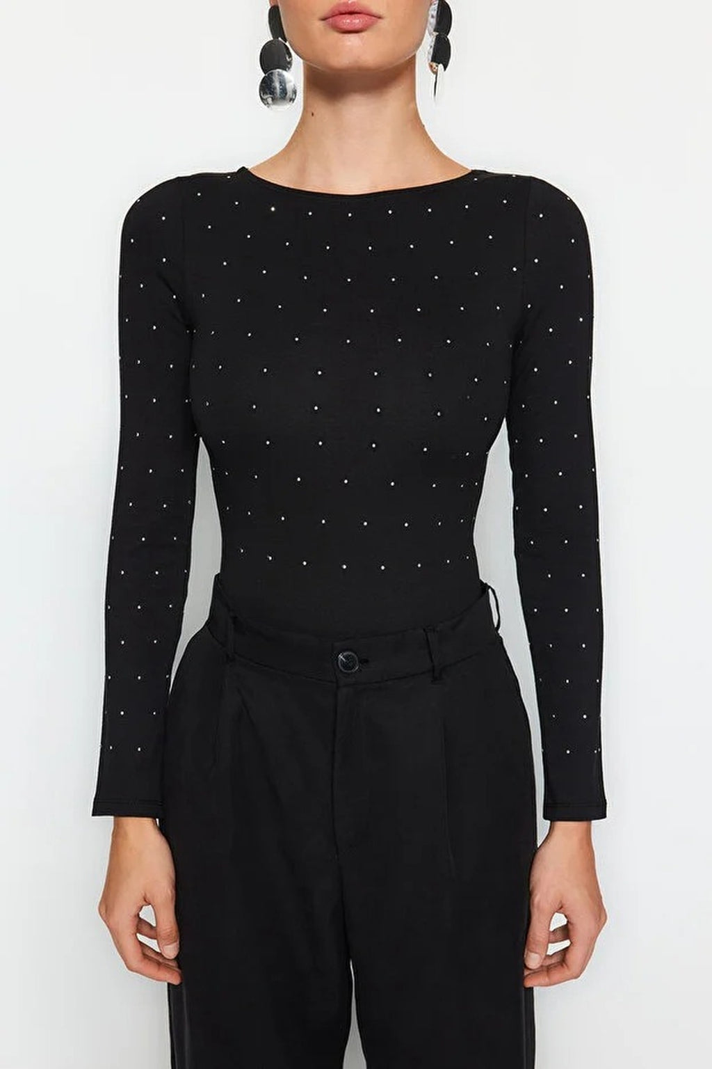 Cotton Knit Bodysuit with Shiny Stone Detail