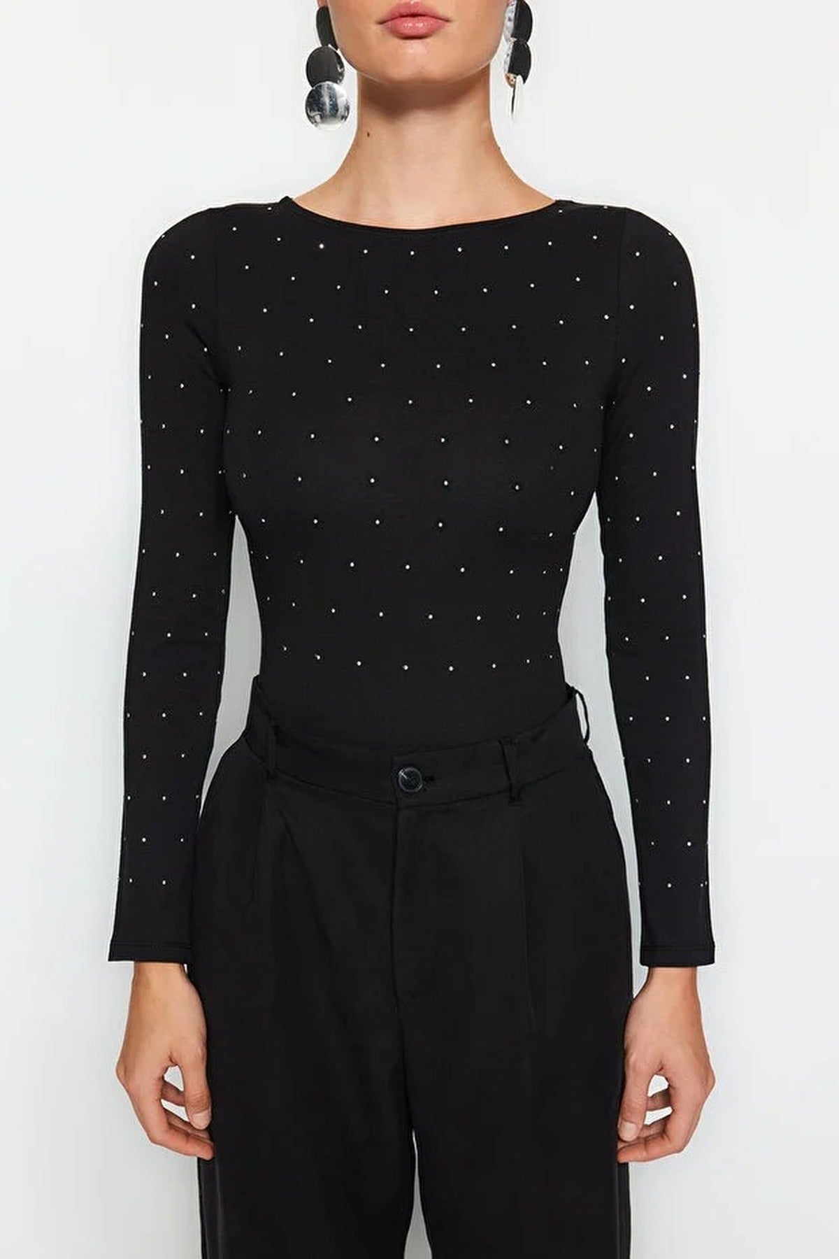 Cotton Knit Bodysuit with Shiny Stone Detail