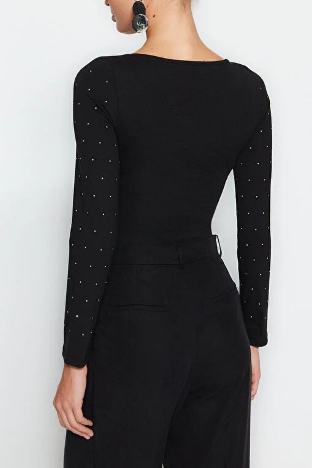 Cotton Knit Bodysuit with Shiny Stone Detail