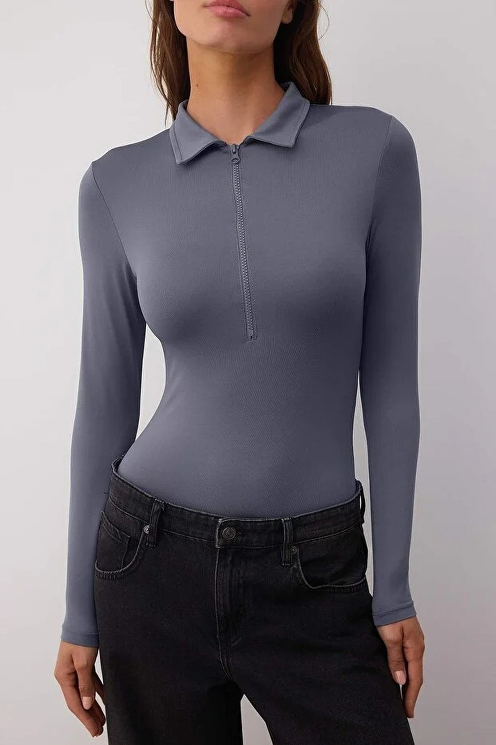 Zipper Collar Detailed Knit Bodysuit