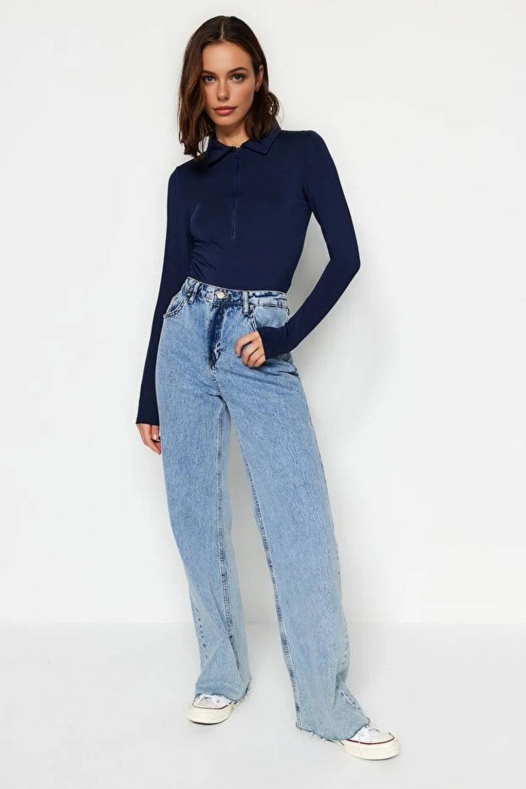 Zipper Collar Detailed Knit Bodysuit