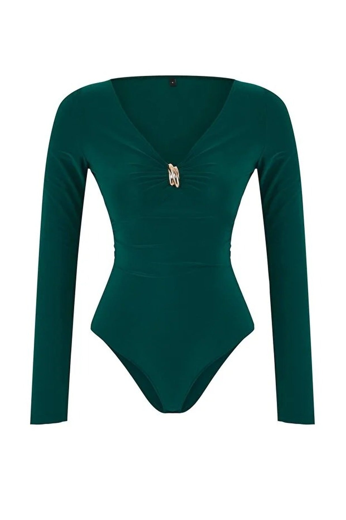 V-Neck Knit Bodysuit with Accessory Detail