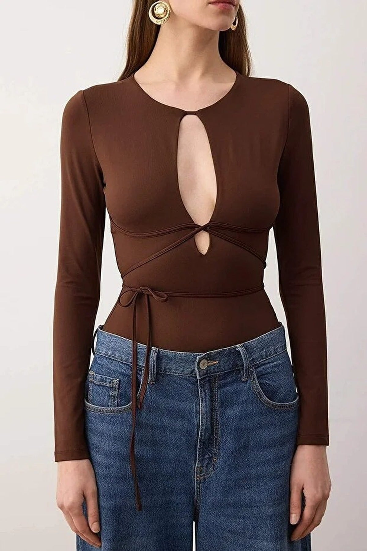 Deep V-Neck Tied Knit Party Bodysuit