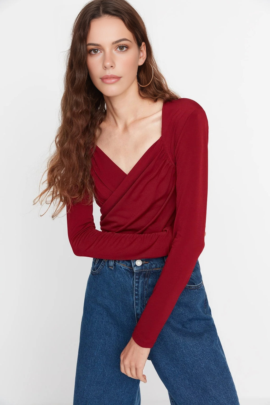 Knit Bodysuit with Padded Drape Detail