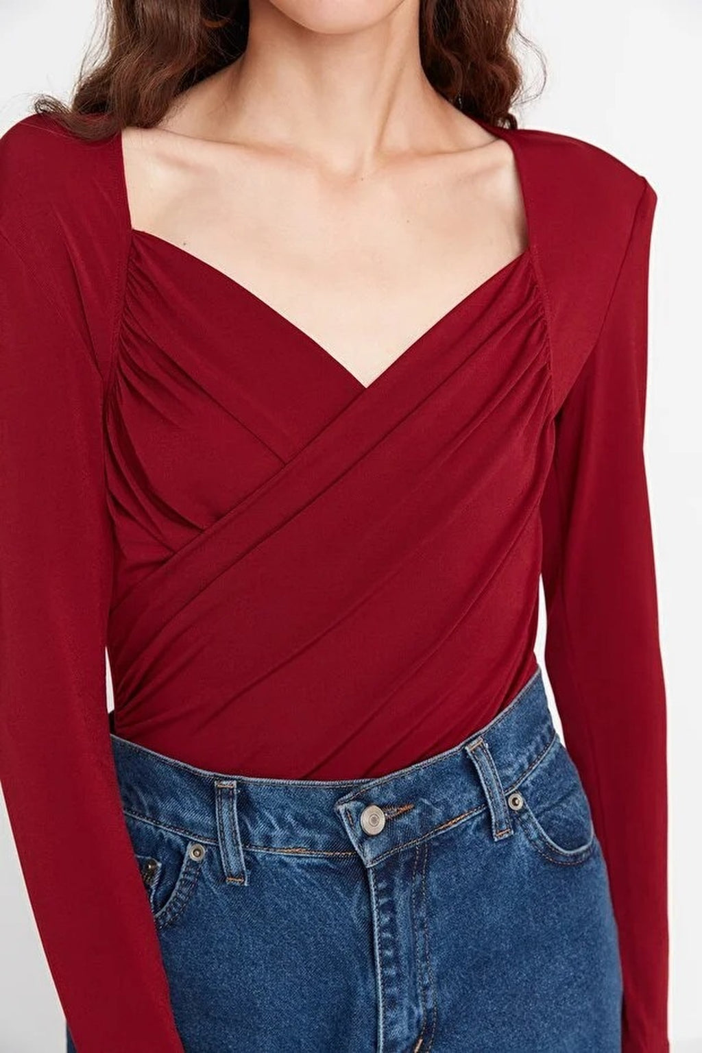 Knit Bodysuit with Padded Drape Detail