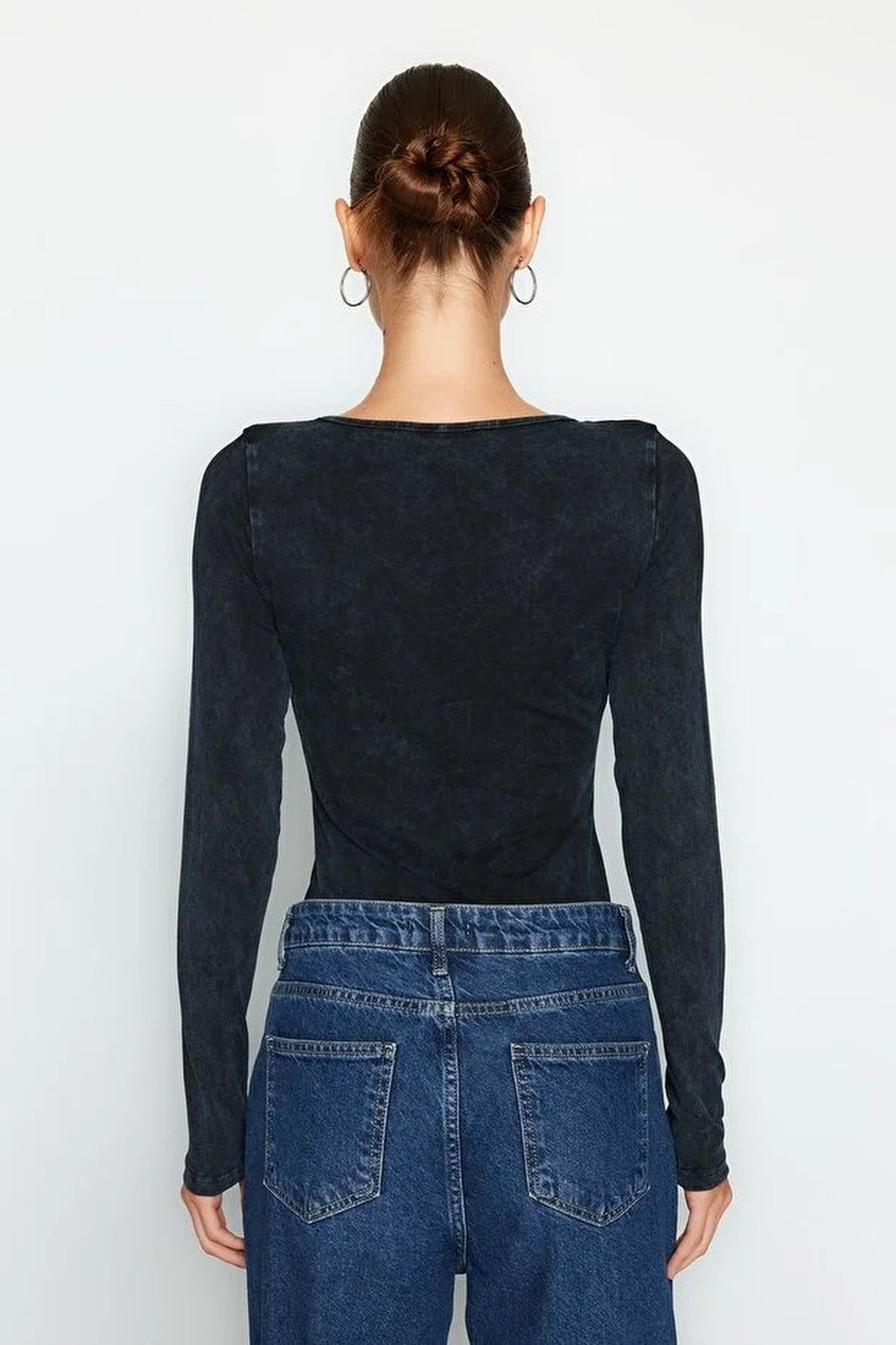 Cotton Long Sleeve Knitted Bodysuit with Faded Effect