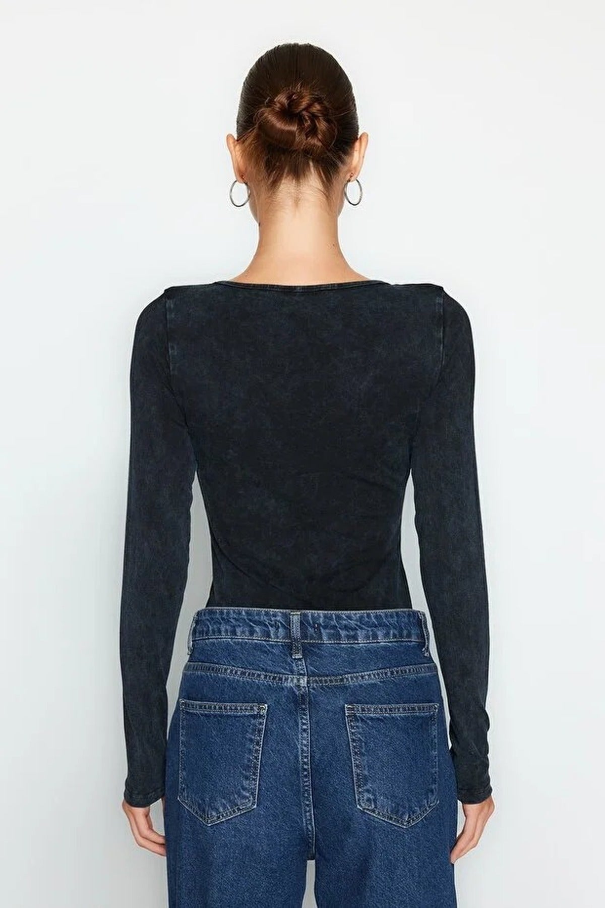 Cotton Long Sleeve Knitted Bodysuit with Faded Effect