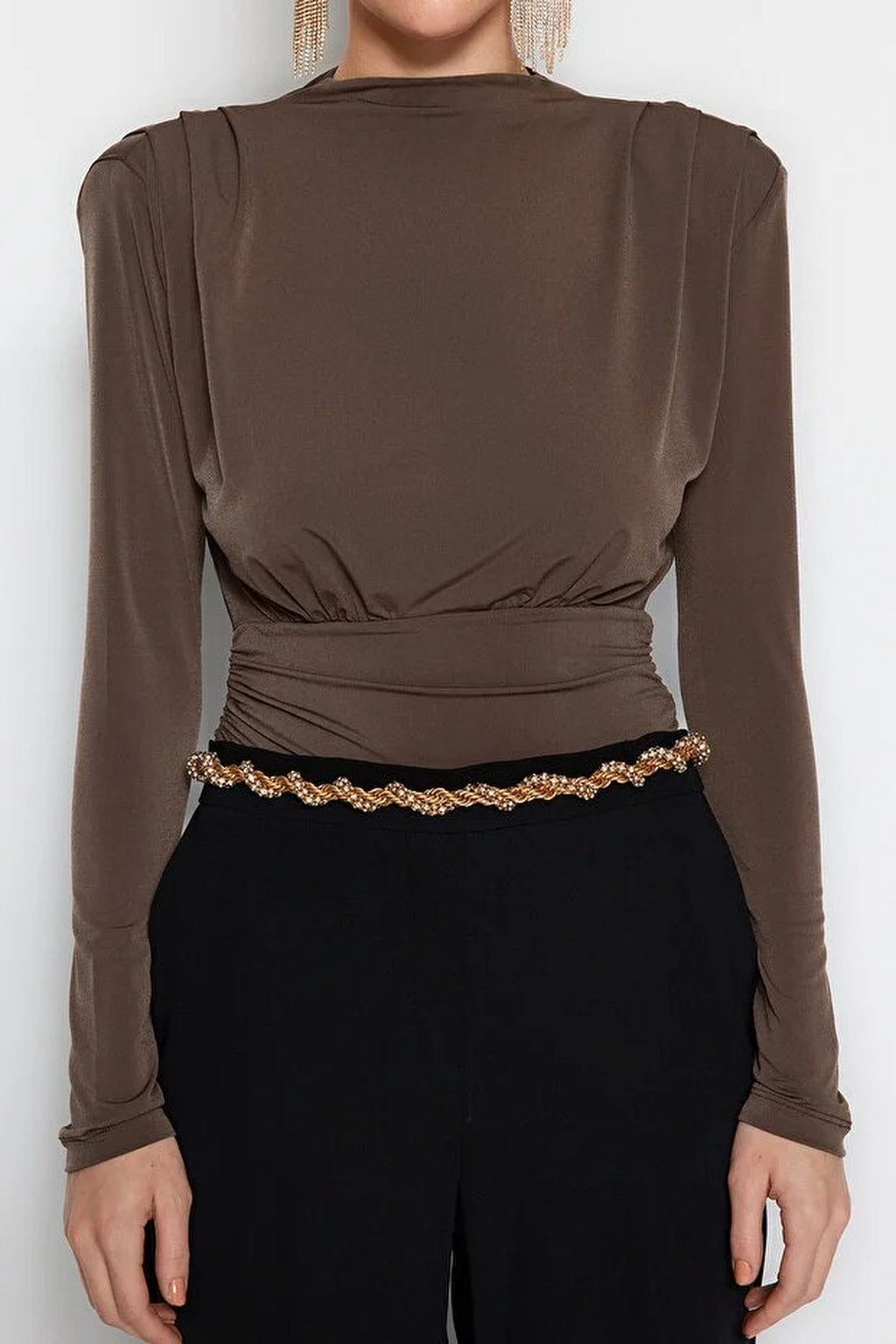 Knit Bodysuit with Drape Detail